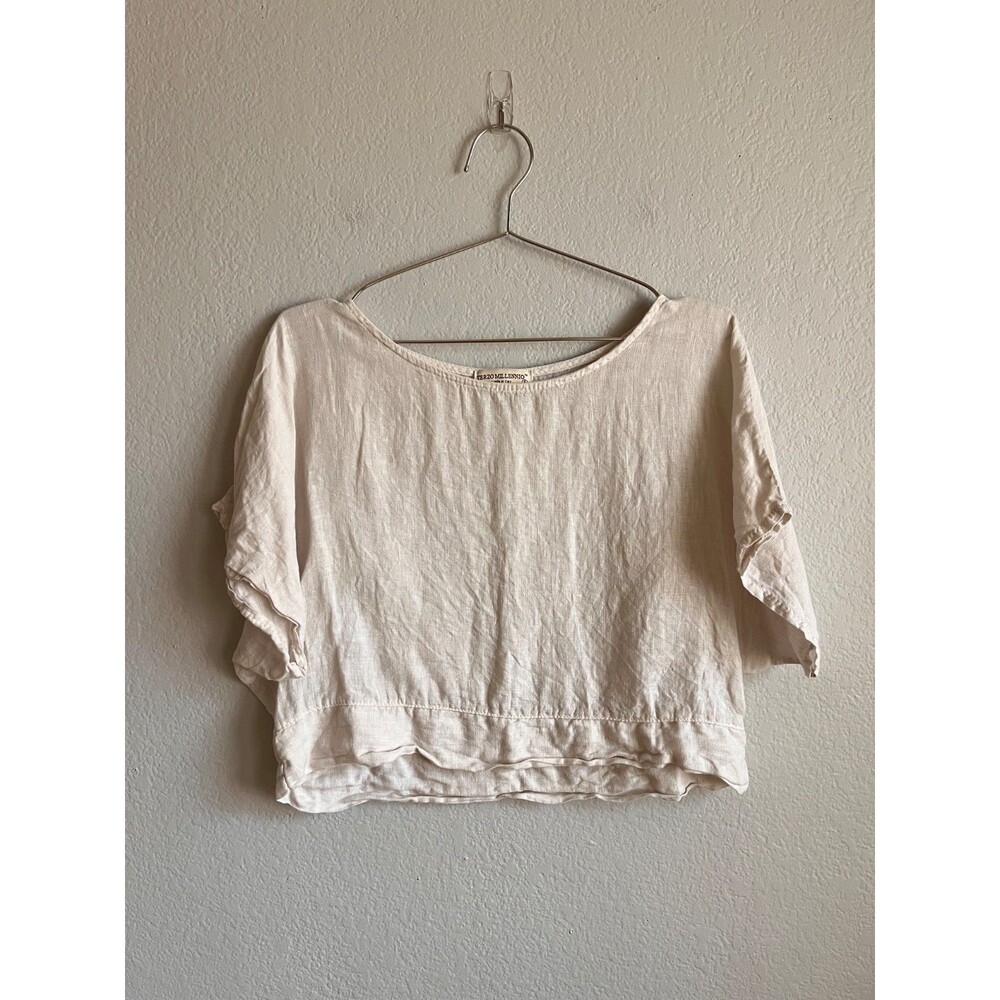 Terzo Millennio Linen Boxy Crop Top in Ivory Size SMALL